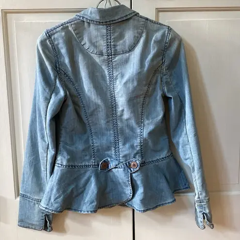 Pilcro and the Letterpress  Peplum Denim Jean Jacket Blazer Size 4 Twist Details