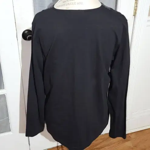 Quacker Factory  Womens Black Embellished‎ V Neck Long Sleeve Shirt Top Large