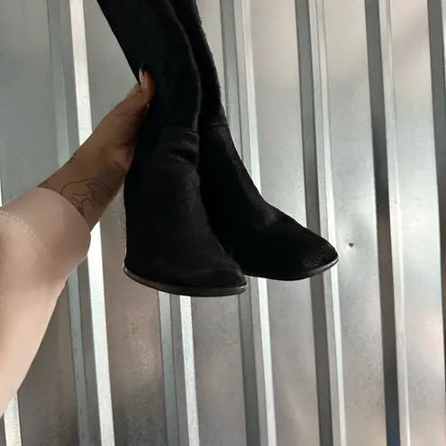 Vintage 90s\y2k Pony Hair Leather Square Toe Boots Size 5.5 Women’s Black