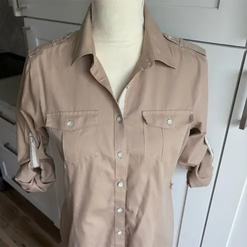 Brooks Brothers 346 Petite Beige Cotton Shirtdress Size 10 Knee Length Safari