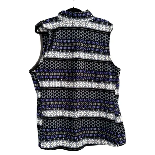 Cuddl Duds Blue Fair Isle Striped Stretchy Fleecewear Full Zip Vest Women’s 2X