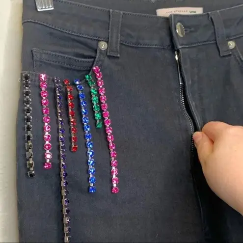 Christopher Kane Black Crystal Beaded Embellished Skinny Jeans Size 25