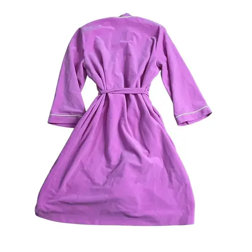 Vanity Fair Vintage Robe Pink White Trim Pockets Tie Belt Womens Size Large