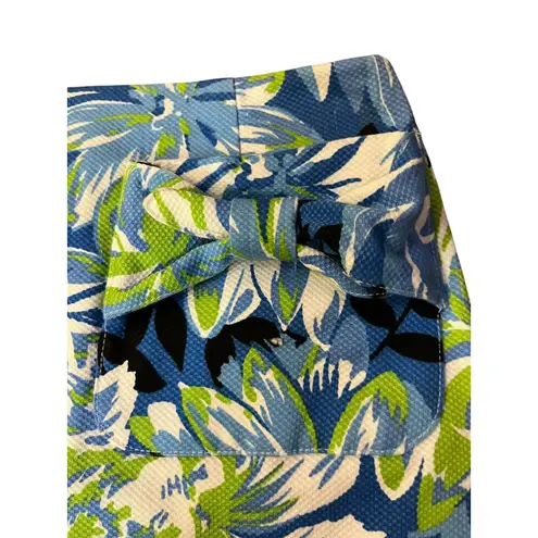 Grace Elements Skirt 2P Petite Blue Green Floral Cotton Blend Bow Pockets Used