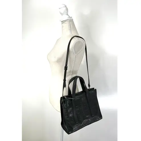 T Tahari Logo Emboss Shoulder Bag Shopper Tote Black Leather Handbag Goth