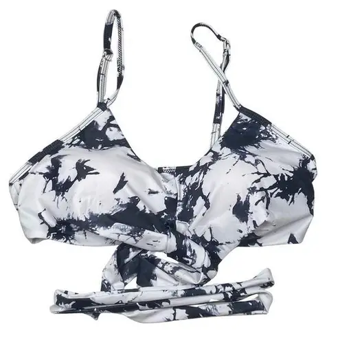 Tie Dye Bikini Top Women's Size Medium Swimsuit Adjustable Straps Front Tie Black