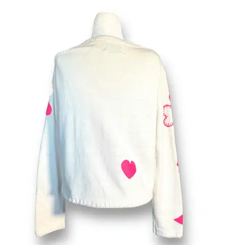 Vintage 1996 Michael Simon Heart Sweater Pink Red Button Crewneck Cardigan White Size M