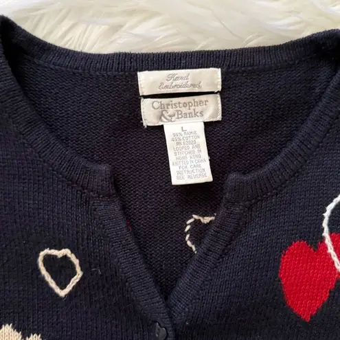 Christopher & Banks Valentines Hearts Short Sleeve Sweater Cardigan Large