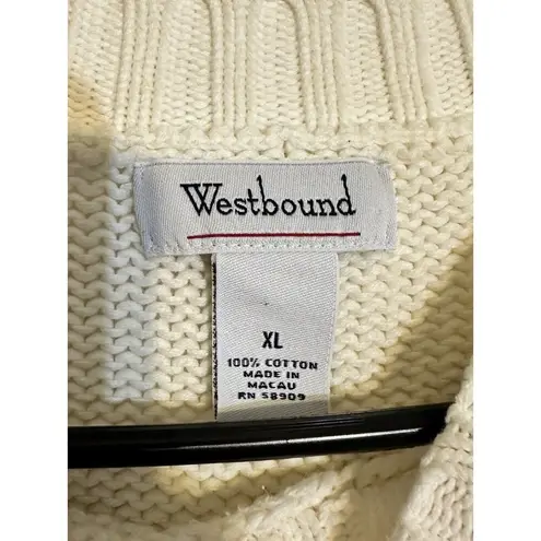 Westbound Cable knit Ivory Mock Neck Turtleneck Pullover Winter sweater  SZ XL