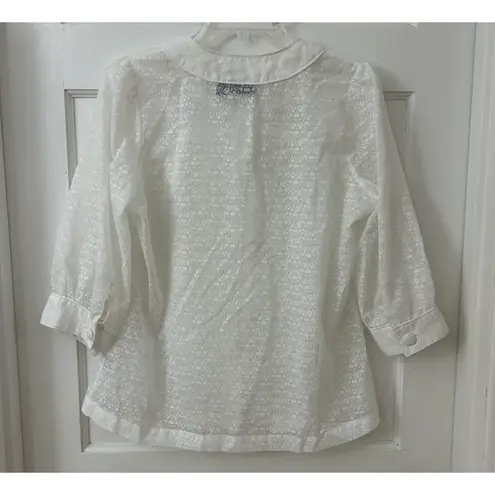 a.n.a  White Sheer Beachy Button‎ Up Resort Festival Cruise Sz M 3/4 Sleeve