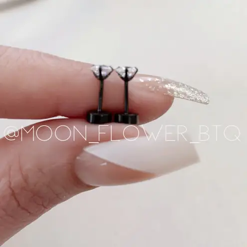 Tiny Black Square CZ Flat Back Earrings