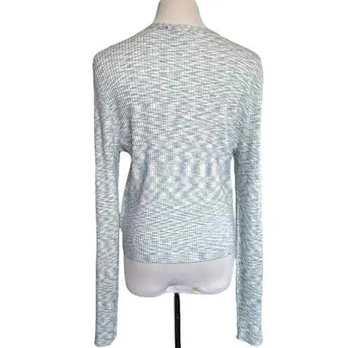 House of Harlow 1960 Ribbed Button Crop Cardigan Sweater Blue Cream Large