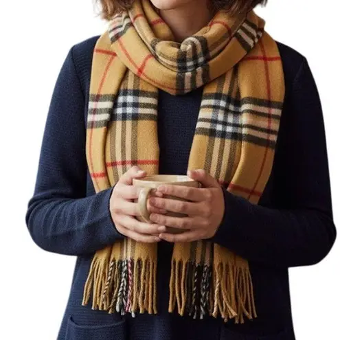 Classic Cream Tartan Plaid Tassel Scarf Unisex Womens One Size White