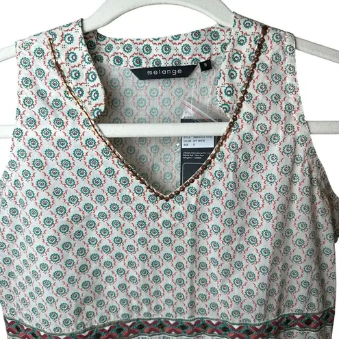 Melange Sleeveless Tunic Top Small | Boho Floral Geometric Ethnic Print V