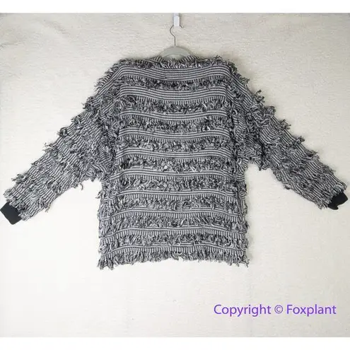 Vintage Paula Sweet sweater Jacket 100% cotton fringe, black white grey, size M Size M