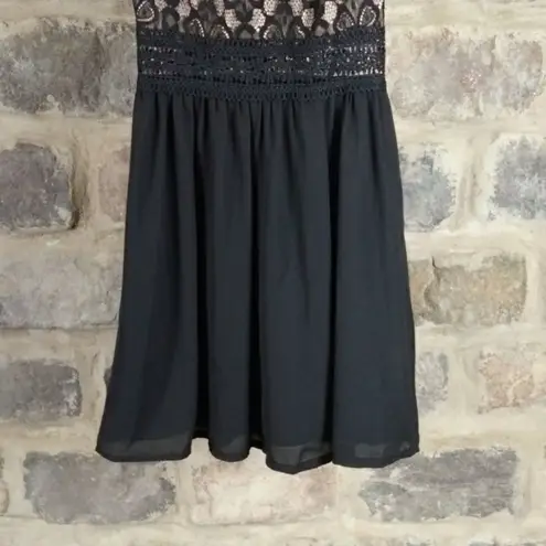 Francesca's Lace Top Fit & Flare Dress Sleeveless Party Black Mini Formal Size XS