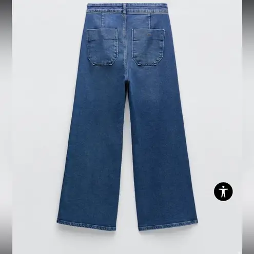 ZARA High Waist Cropped Flare Jeans Gold Button Details