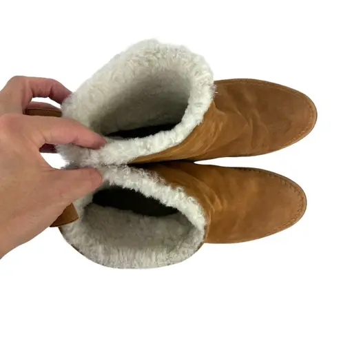 Jenni Kayne Suede Moc Shearling Lined Slip On Ankle Snow Boots Tan Size 39