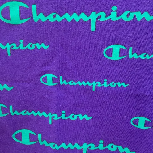 Champion  Athleticwear Cropped All Over Print T Shirt Purple Teal Womens Small