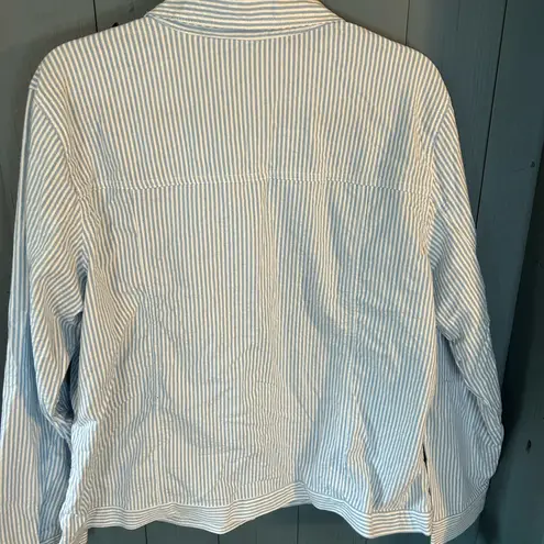 QVC Denim & Co. Light Blue & White Striped Seersucker Jacket | Women’s Sz XL