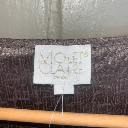 Violet+Claire NWT $50 Silk Brown Large Cuff Blouse Pleated Shoulder Top L