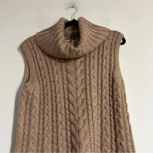 525 America  Cable Knit Turtleneck Sleeveless Sweater Vest Brown Size Medium