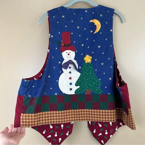 Handmade Snowman Santa Christmas Appliqué Button Embellished Reversible Country Vest 1X