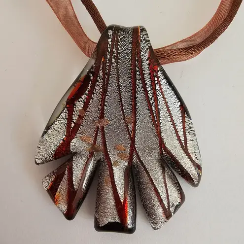 Chocolate brown silver Swirl Claw Murano style blown glass necklace
