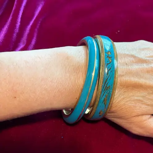 Vintage Blue Two  and Gold Bangle Bracelets