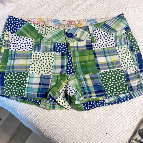 Arizona Jeans Shorts Patch Polka Dot Plaid Womens 3 Cotton Arizona Jean Company Green Blue