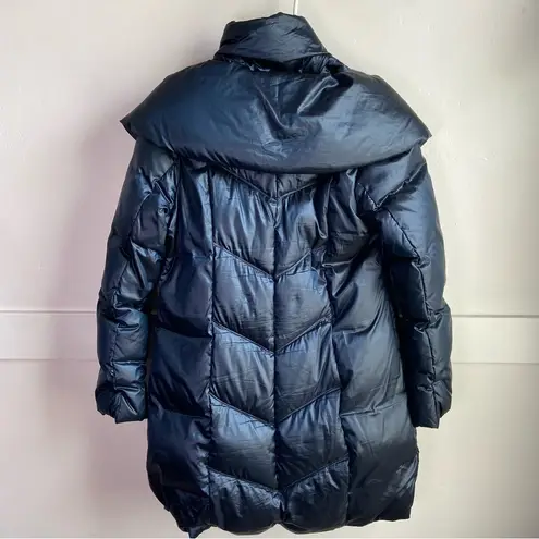 Tahari T Midnight Dreams Dark Blue Down & Feather Long Puffer Coat