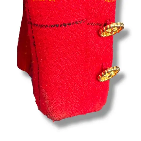 Vintage 90s Leslie Fay Red Plaid Blazer Oversized 90s Tartan Jacket Gold Buttons Size M