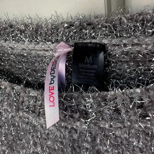 Love by Design Womens M Gray Metallic Sparkle Knit New Years Sweater Pullover