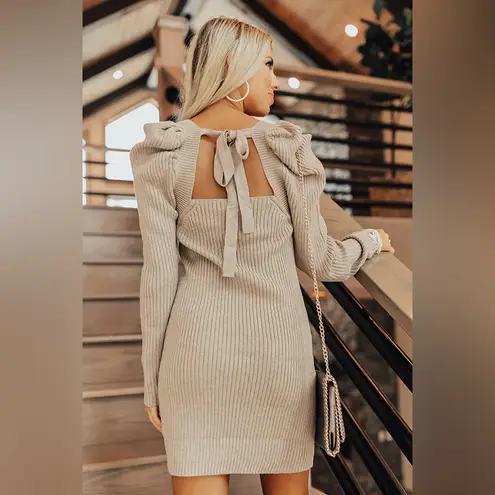 Prómesa NWT Promesa Taupe Tan Ribbed Long Sleeve Sweater Mini Dress