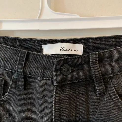 Kancan Black Plaid Patch Distressed High Rise Slim Straight Jeans Size 25