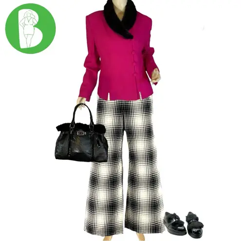 Kasper VTG 1990'S FUCHSIA PINK W/BLACK FAUX FUR COLLAR BLAZER JACKET (10)