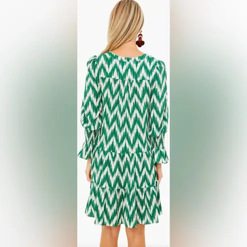 Pomander Place Tuckernuck Ikat Kenzo Green White Tiered Dress Size M