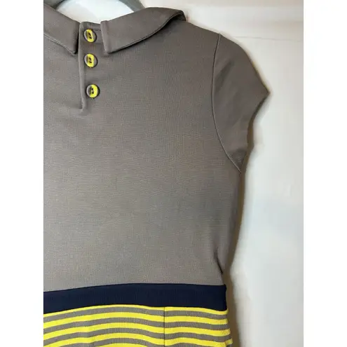 Boden Women Lila Dress 8L Gray Yellow Striped Peter Pan Collar Cap Sleeve Retro Size 8
