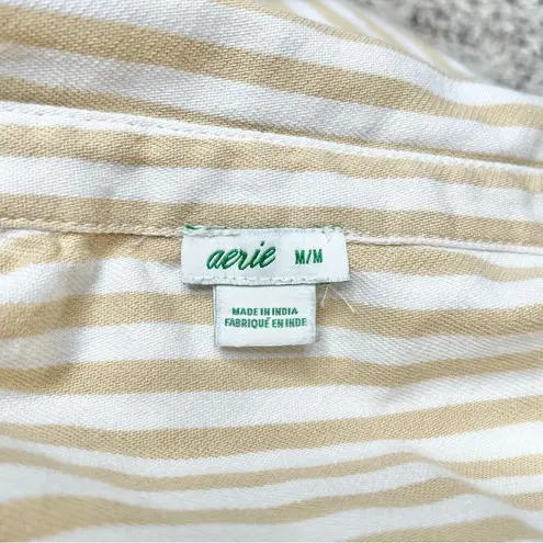 Aerie Yellow White Striped Oversized Cotton Button Up Long Sleeve Shirt Medium