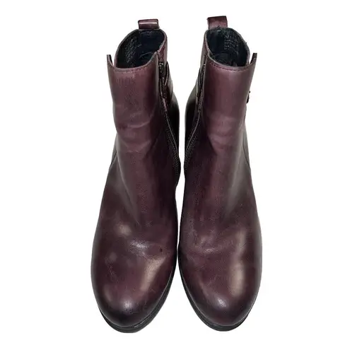 Born Gillian Moto Leather Ankle Boots Block Heel Zip Burgundy Aubergine Size 7M Red