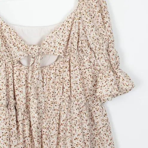 Exlura Womens Floral Tiered Babydoll Mini Dress Peasant Size XL Square Neck Boho