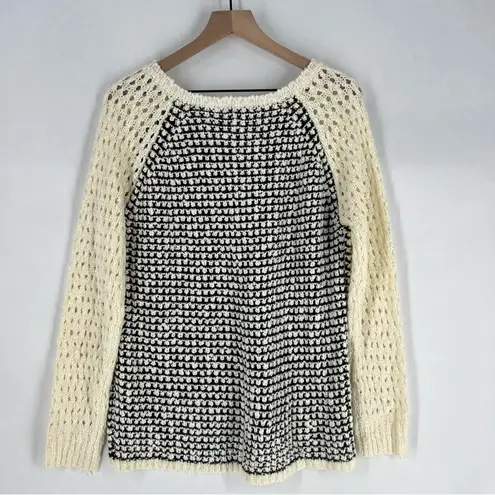 Urban Decay Urban Day Black & Cream Open Knit Long Sleeve V-Neck Sweater Size M/L - Image 7