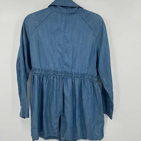 Free Bird Chambray Blouse Womens Large Blue Cinch Waist Long Sleeve Snap Front