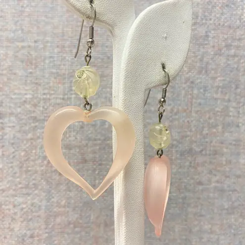Frosted Pink Heart Beads Drop Earrings Y2K Aesthetic Trendy Fashion Accessory