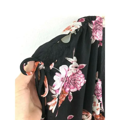 Joe Benbasset New Black Floral Jumpsuit Womens Large Short Slit Sleeve Romantic