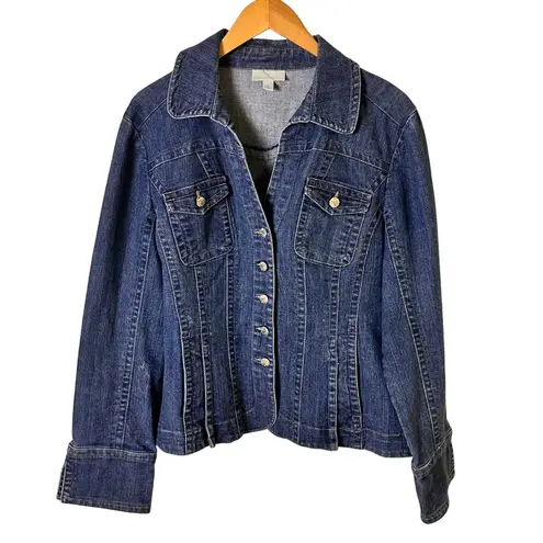 Dressbarn XL Fitted Denim Jean Jacket Womens Button Front Long Sleeve Blue