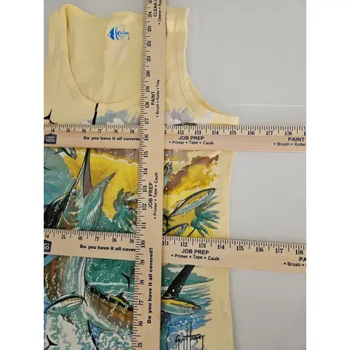 Guy Harvey Bluewater Swordfish Tuna Mahi Striper Yellow Graphic Tank XS