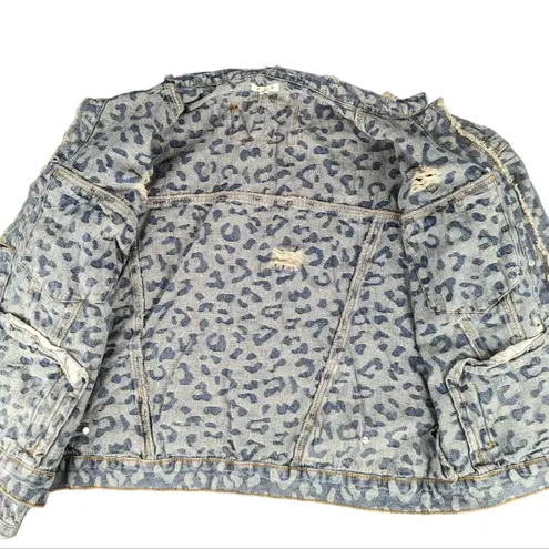 POL  Distressed Animal Print Denim Trucker Jacket - Women's Size Large