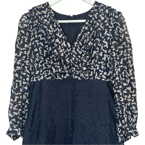 Anna Sui x Anthropologie Silk Navy Double Ruffle
V-Neck Collar Dress Size 2
