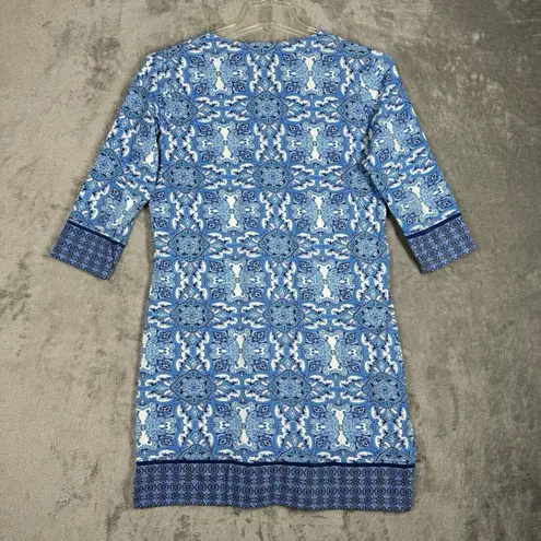 Coolibar Dress Womens Medium Blue White Geometric UPF 50+ Oceanside Tunic Dress